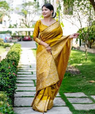 Women mustarad Art silk handloom saree 2