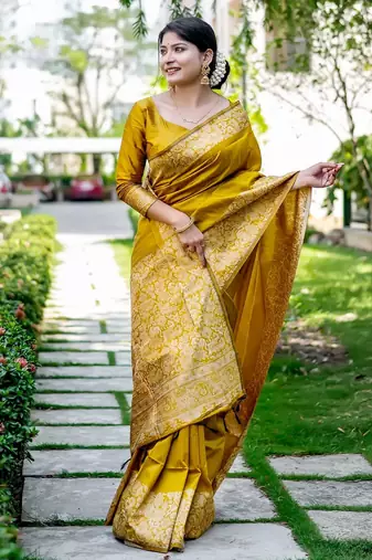 Women mustarad Art silk handloom saree