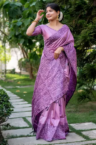 Women light purple Art silk handloom saree