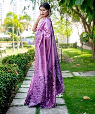 Women light purple Art silk handloom saree 3