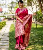 Women red Art silk handloom saree