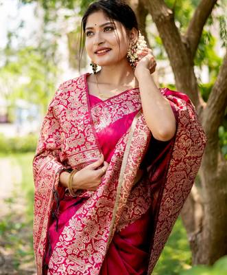 Women red Art silk handloom saree 3
