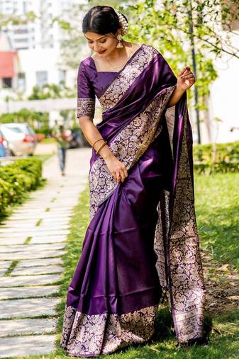 Women purple Art silk handloom saree