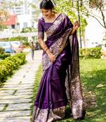 Women purple Art silk handloom saree