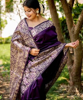 Women purple Art silk handloom saree 2