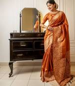 Women orange Art silk handloom saree