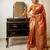 Women orange Art silk handloom saree