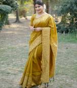Women light yellow Art silk handloom saree