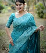Women sky blue art silk handloom saree