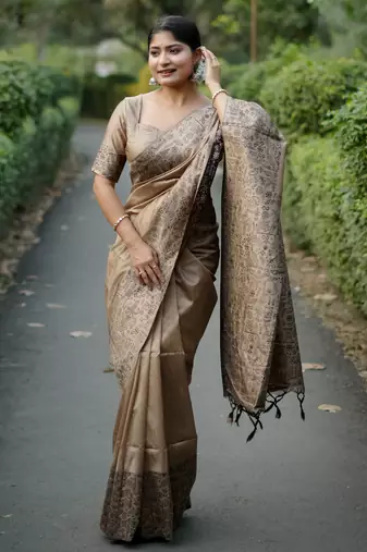 Women beige Art silk handloom saree