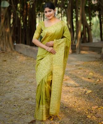 Women light green Art silk handloom saree 1
