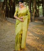 Women light green Art silk handloom saree