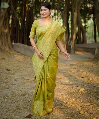 Women light green Art silk handloom saree 2