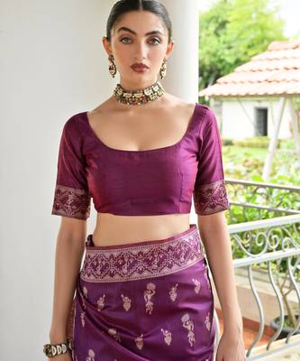 Women wine Art silk handloom saree 2