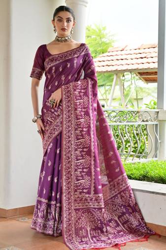 Women wine Art silk handloom saree
