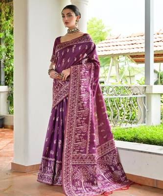 Women wine Art silk handloom saree 3