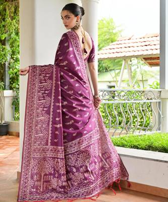 Women wine Art silk handloom saree 4