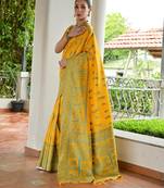Women yellow Art silk handloom saree