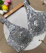 Silver mirror work cotton sleeveless blouse