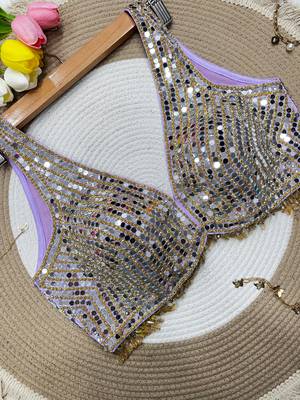 Lavender mirror work cotton sleeveless blouse 2