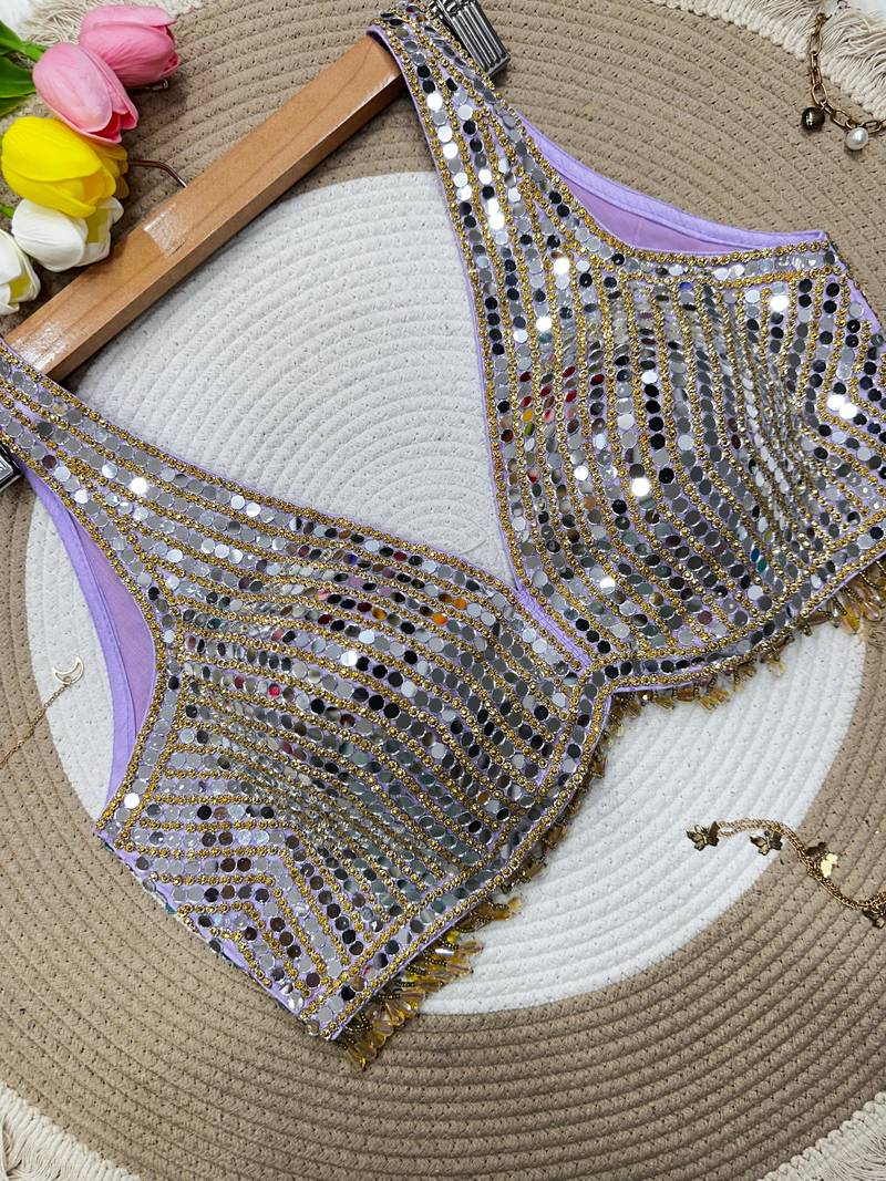 Lavender mirror work cotton sleeveless blouse