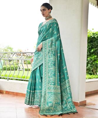 Women rama Art silk handloom saree 3
