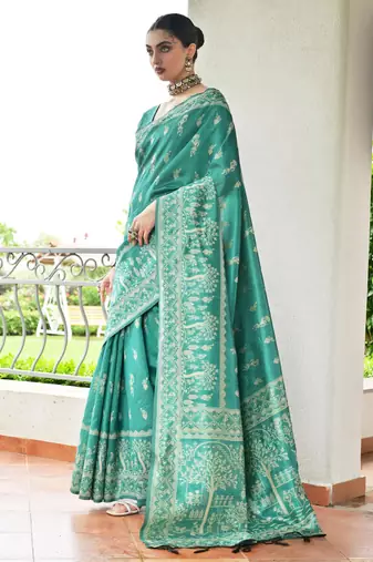 Women rama Art silk handloom saree