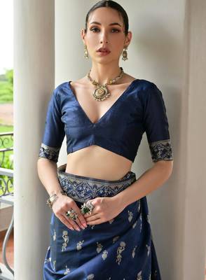 Women blue Art silk handloom saree 5