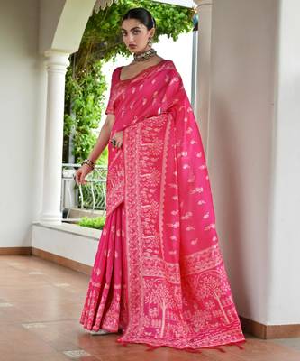 Women pink Art silk handloom saree 3