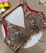 Red mirror work cotton sleeveless blouse