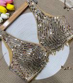 Beige mirror work cotton sleeveless blouse