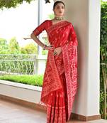 Women red Art silk handloom saree