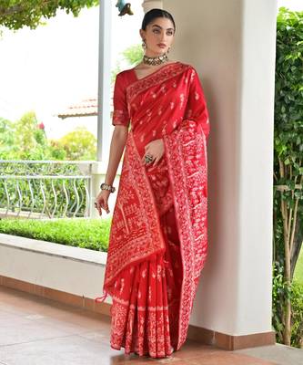 Women red Art silk handloom saree 2