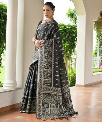 Women black Art silk handloom saree 2