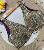 Purple mirror work cotton sleeveless blouse