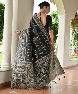 Women black Art silk handloom saree 3