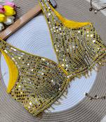 Yellow mirror work cotton sleeveless blouse