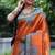 Women orange Art silk handloom saree