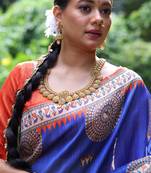 Women blue Art silk handloom saree