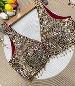Maroon mirror work cotton sleeveless blouse