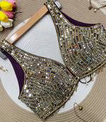 Purple mirror work cotton sleeveless blouse