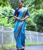 Women blue Art silk handloom saree