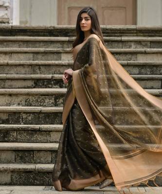 Women black Art silk handloom saree 3