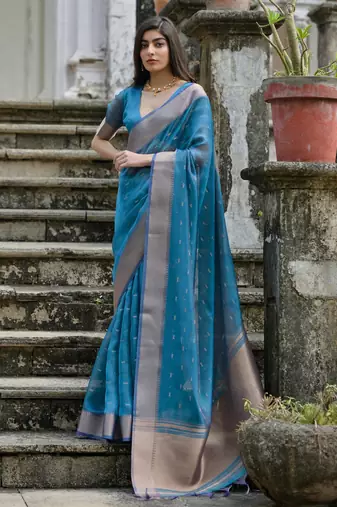 Women blue Art silk handloom saree