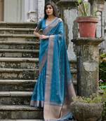 Women blue Art silk handloom saree