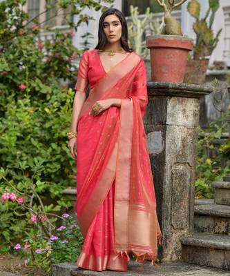 Women pink Art silk handloom saree 1