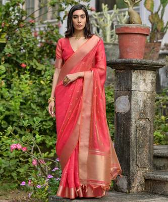 Women pink Art silk handloom saree 2