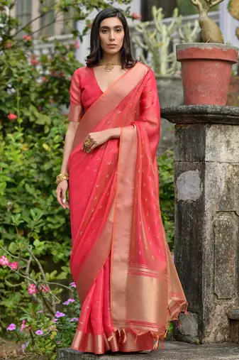 Women pink Art silk handloom saree
