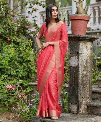 Women pink Art silk handloom saree 5