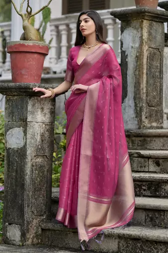 Women magenta Art silk handloom saree